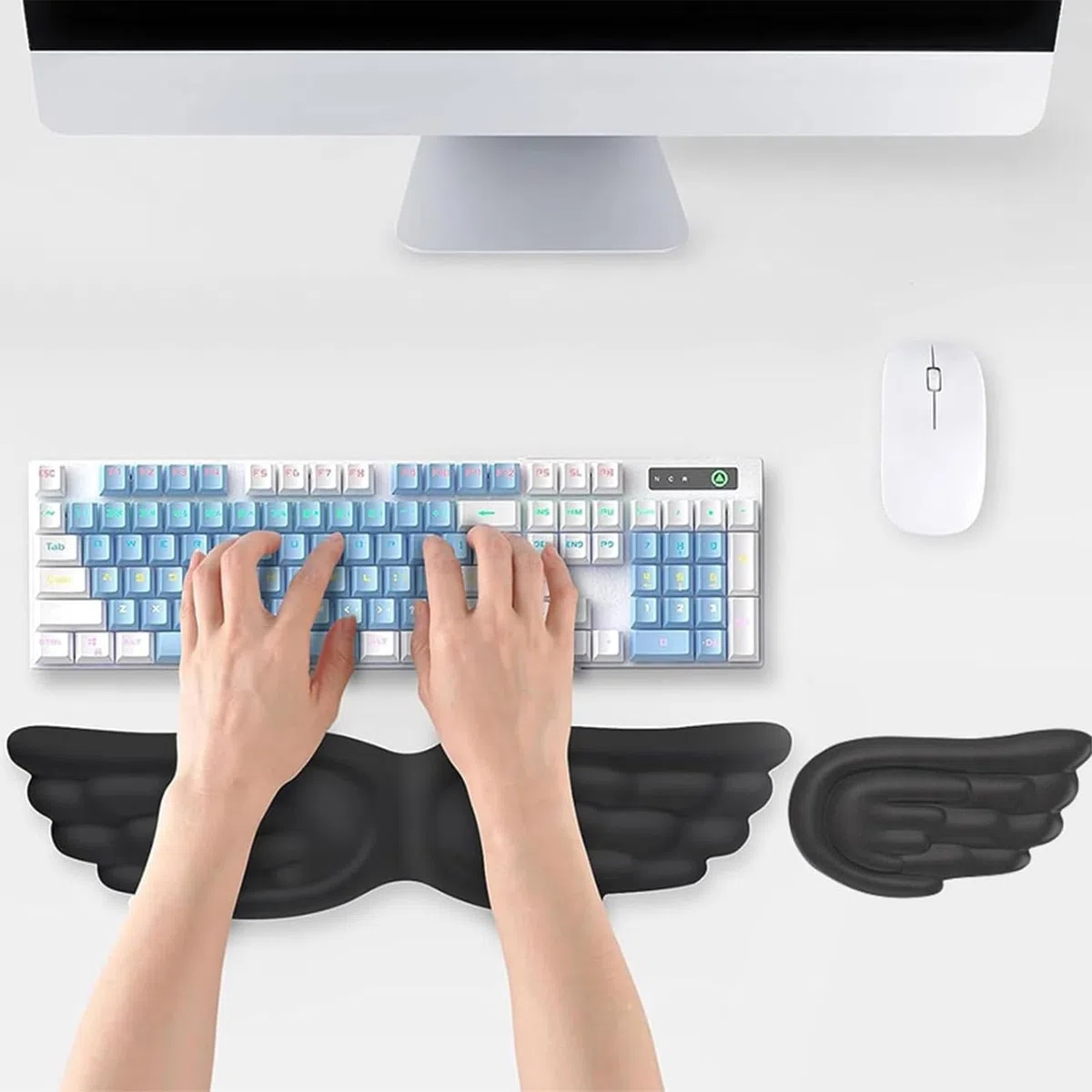 2 Pezzi Poggiapolsi a Forma Di Ali, Poggiapolsi Con Schiuma Di Poliuretano e Memory Foam, Pelle Pu Wrist Rest Con Base Antiscivolo, Accessori per Computer, Parapolsi, Tastiera, Mouse, Desktopper