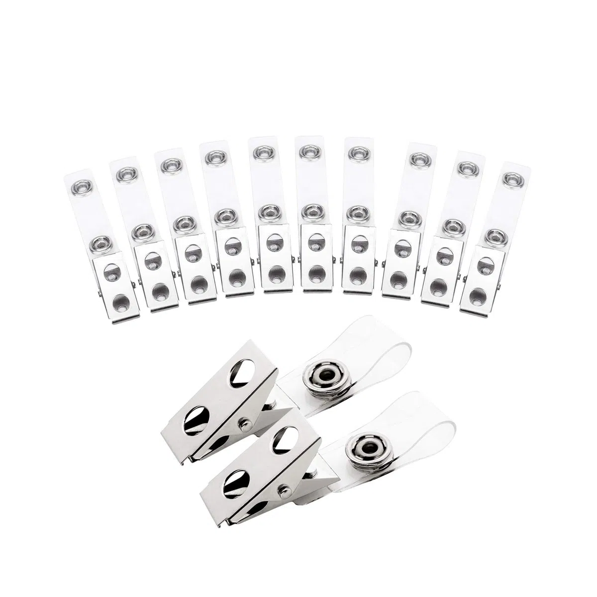 Fushing - Clip per badge in metallo con cinghiette in PVC trasparente per carte d'identità e porta badge (100)