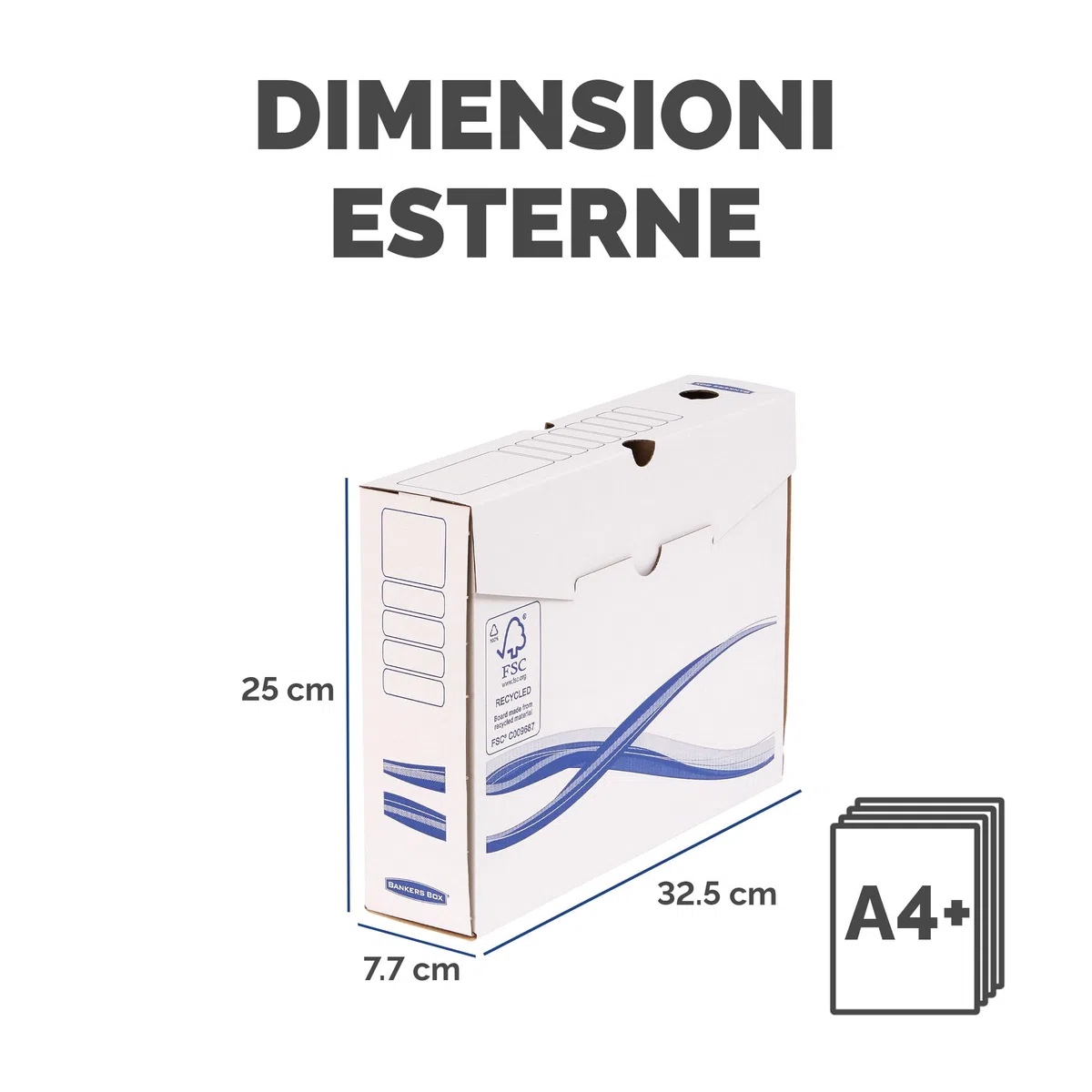 Bankers Box 4460102 Scatola Archivio A4 Basic, Dorso 80 mm, FSC, Confezione da 25 Pezzi