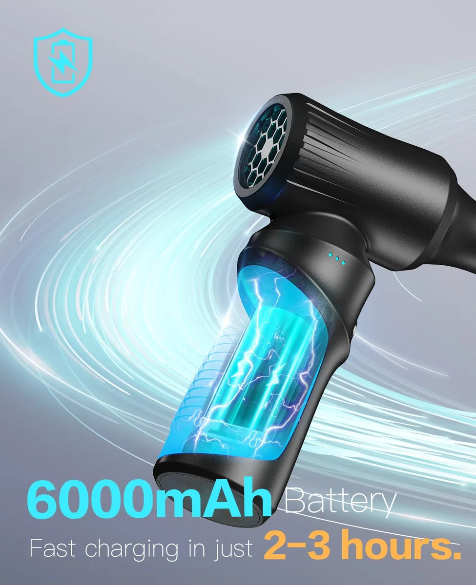 Aria Compressa Elettrico, 200000 RPM Mini Soffiatore Aria Compressa a Batteria 6000 mAh, 3 Velocità Air Duster Set per La Pulizia di PC/Auto