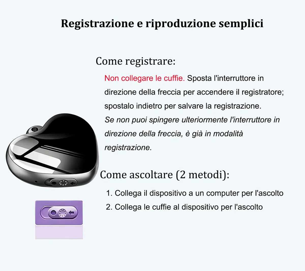 16G Registratori Vocali Digitali con Auricolare Mini Registratore di Audio Piccolo Registratore Vocale Attivazione Collana Portachiavi Pendente Lega di Zinco