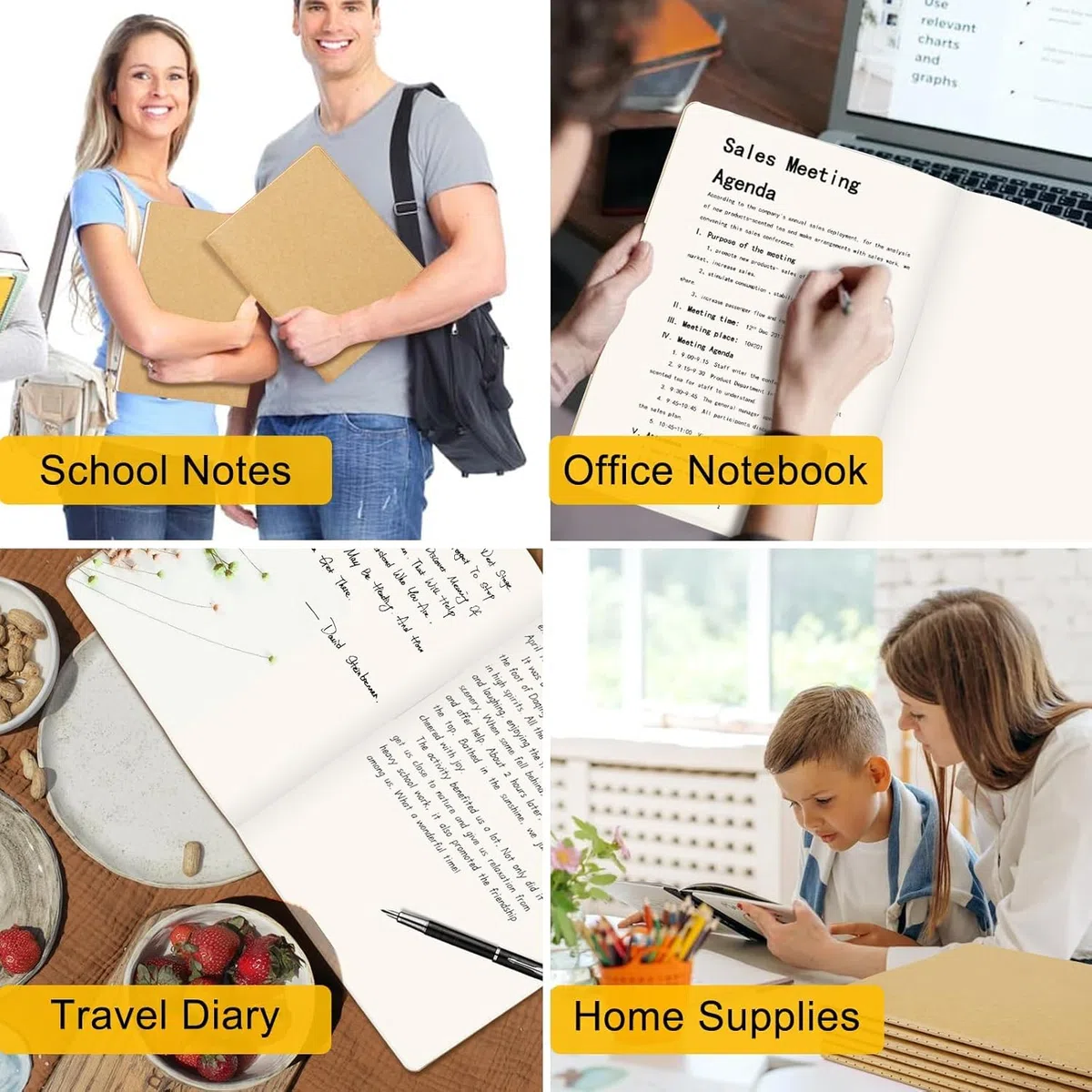 YBCPACK - Set di 6 quaderni vuoti A4, formato Kraft, 64 pagine (32 fogli), quaderno per appunti per ufficio, scuola e viaggi (21,6x28 cm)
