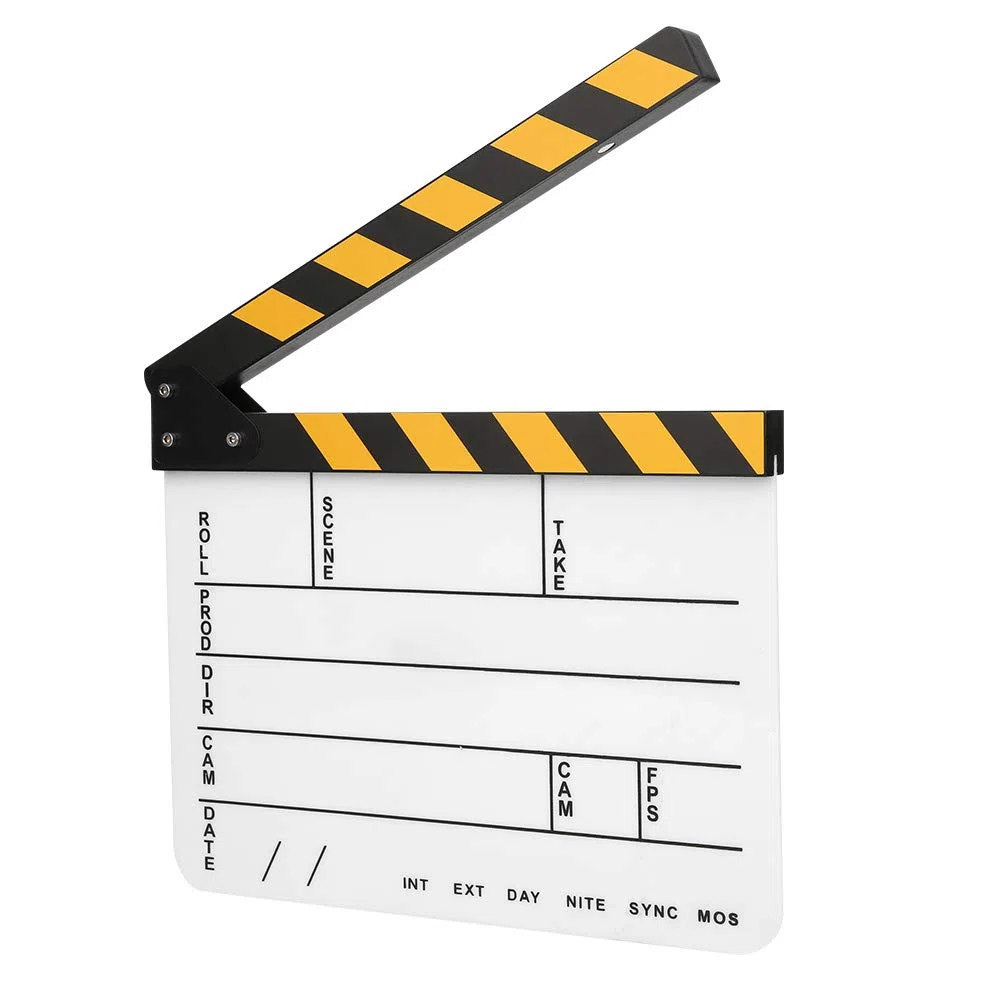 Clapboard in acrilico 30x25 cm, clapboard professionale per registi, lavagna da scrittura con gesso – clapboard azione scrivibile con magnete integrato per la produzione video e la (Lavagna bianca a