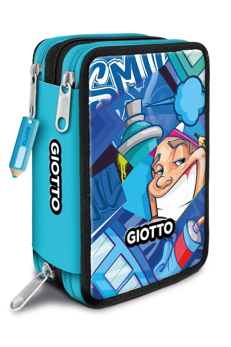 Giotto Astuccio Supermina 3 Zip Young Street Art, AZZURRO