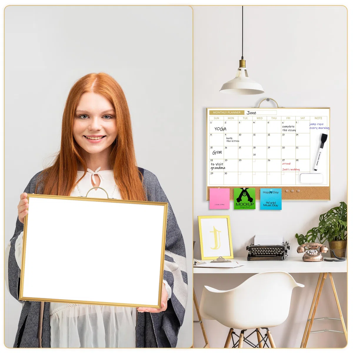 ARCOBIS Calendario cancellabile a secco con lavagna in sughero da parete, 30,5 x 40,6 cm, calendario bifacciale e lavagna magnetica mensile per casa, ufficio, scuola