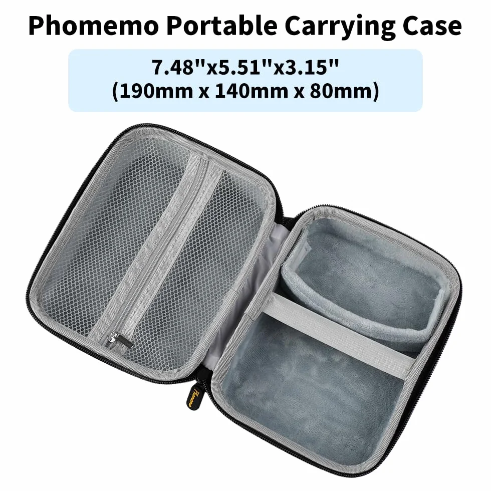 Phomemo Borsa per stampante, borsa portatile per stampante M221/M220/M110/M120/M200/M04S/M04AS, resistente agli urti, impermeabile, per stampante con nastro, con tasca a rete per accessori (nero)