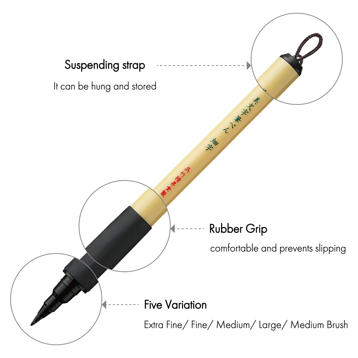 Kuretake Bimoji Brush Pen, Extra Fine, Midium, Broad, Midium/Bristles, Value Set of 5, XT/5VAZJ