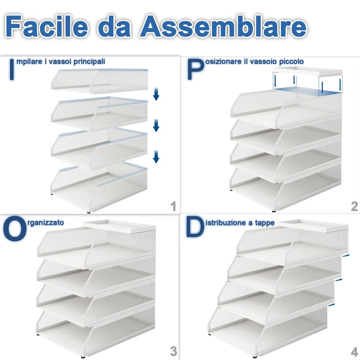 PUNCIA Vassoio per Lettere in Metallo a 4 Livelli Organizer da Scrivania per Ufficio Supporto da Scrivania per Accessori per Lettere di Carta 25x32x31,5CM per l'Ufficio Domestico e Scolastico(Bianco)